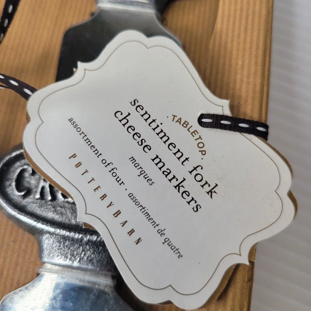 Pottery Barn Sentiment Metal Cheese Markers Hard Soft Medium Crumbly Set‎